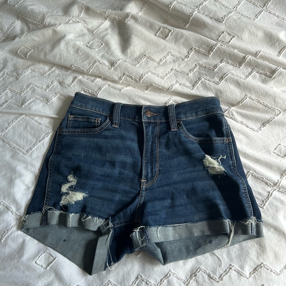 Hollister Dark Blue Distressed Jean Shorts